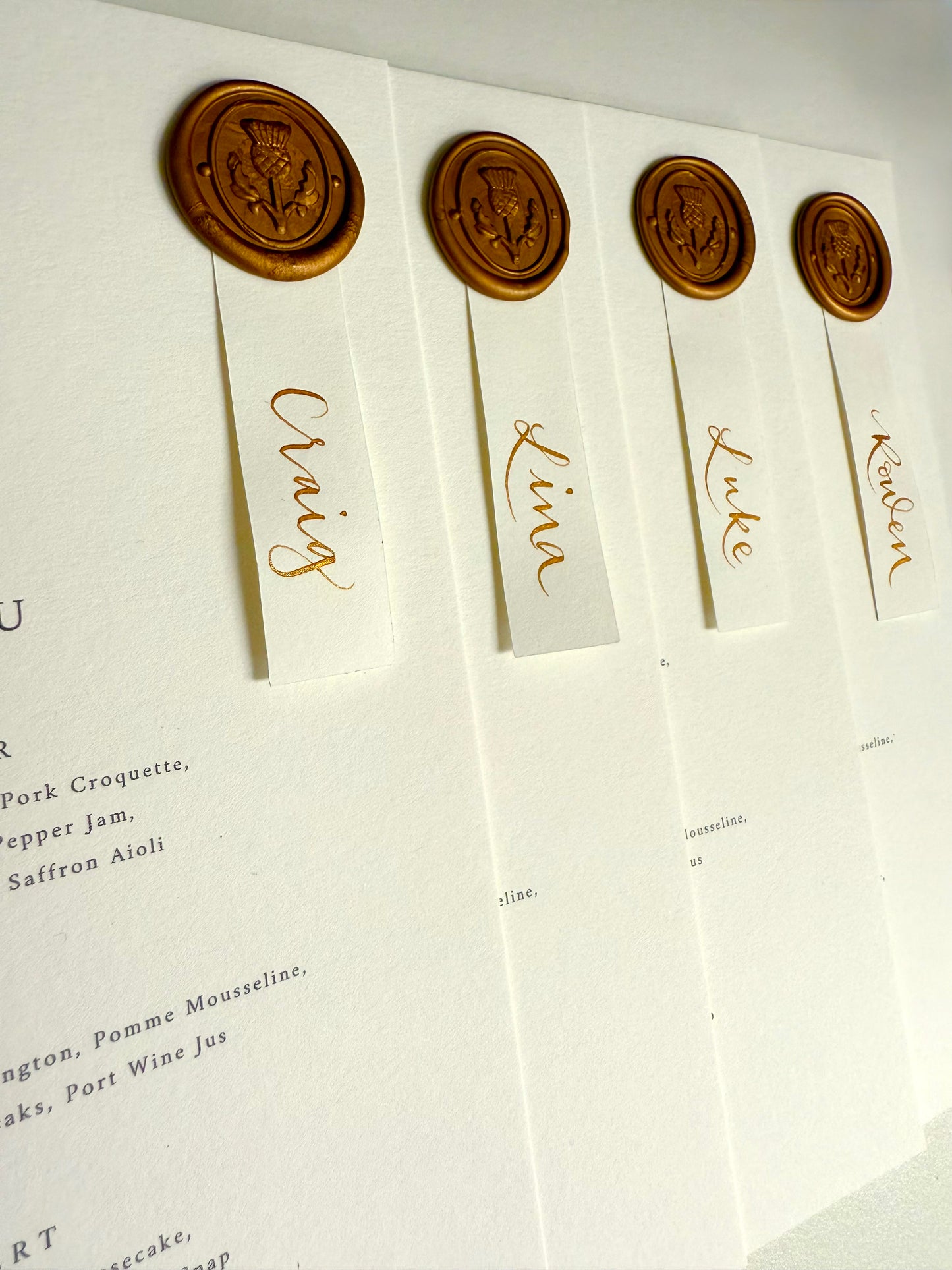 Tall Wax-Sealed Calligraphy Menus
