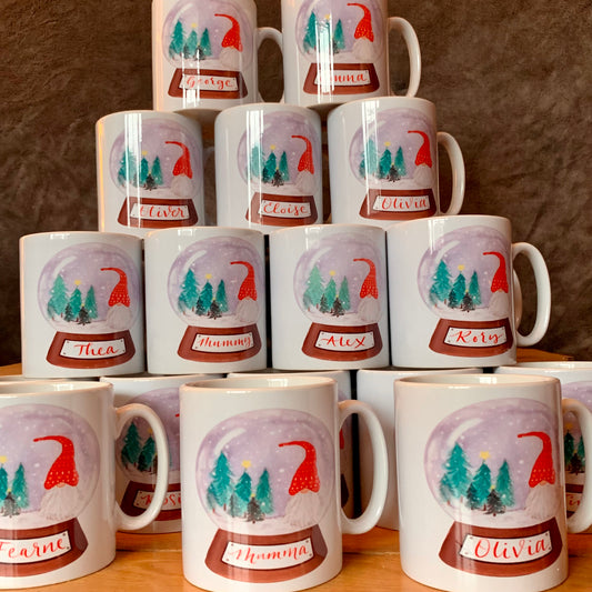 Personalised Watercolour Gonk Snowglobe Mug