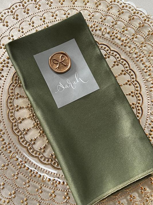 Elegant Vellum Place Card with Bow Wax Seal and Handwritten Calligraphy