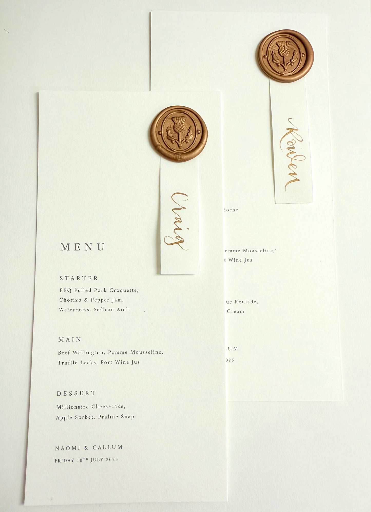 Tall Wax-Sealed Calligraphy Menus