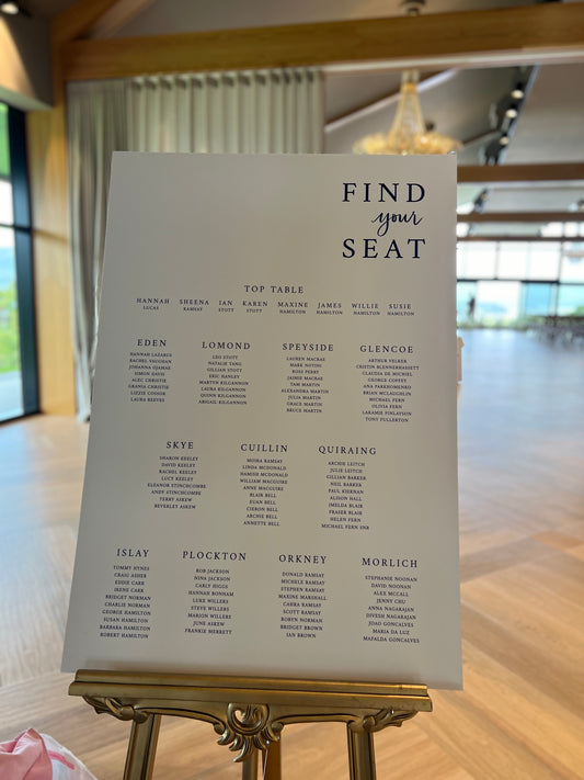 Modern black and white calligraphy table plan board