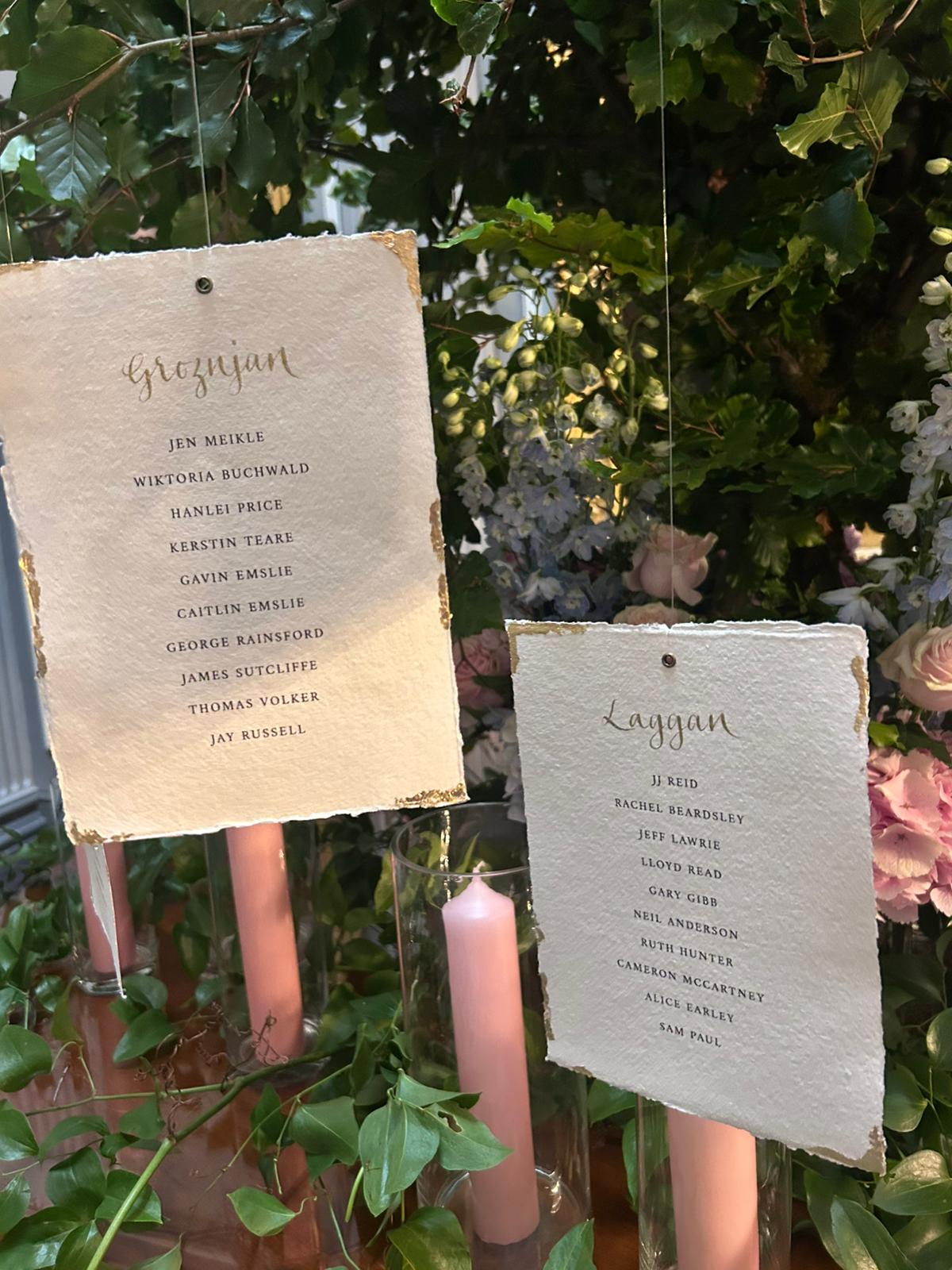 Hanging Table Plan Cards