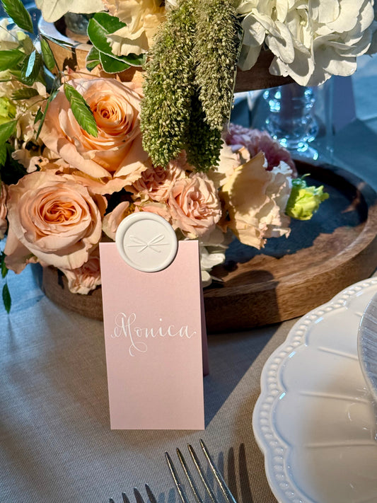 Soft Pink Place Card with Bow Wax Seal