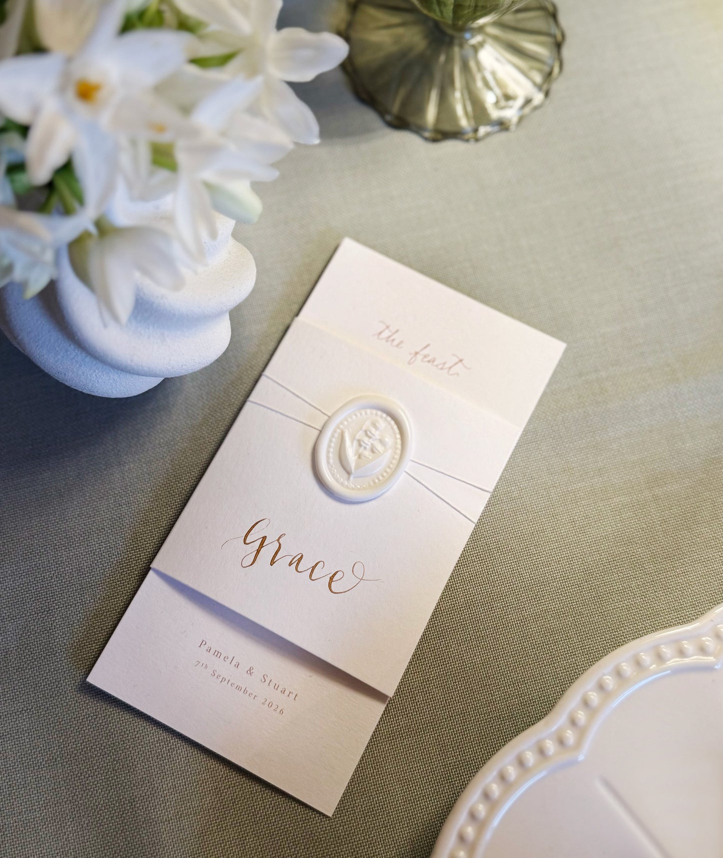 Lily of the Valley Wedding Menu with Wax Seal