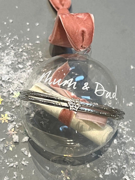 glass bauble with scroll inside