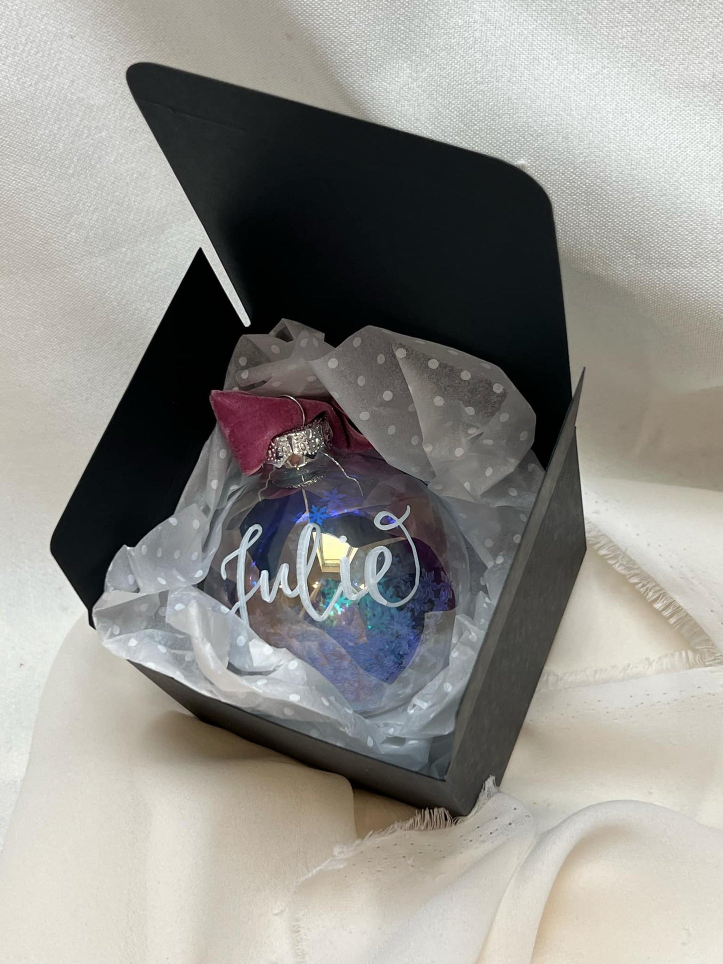 Calligraphy Name Personalised Glass Christmas Bauble Decoration