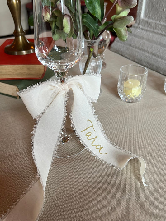 White frayed edge personalised ribbon