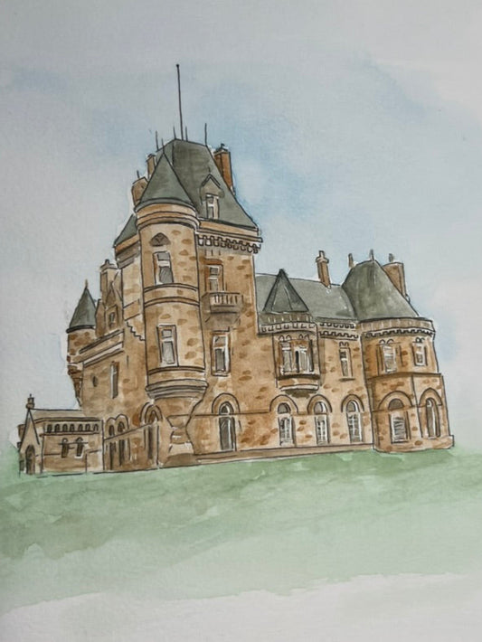 watercolour painting of Cornhill Castle in Scotland, wedding gift for couple.