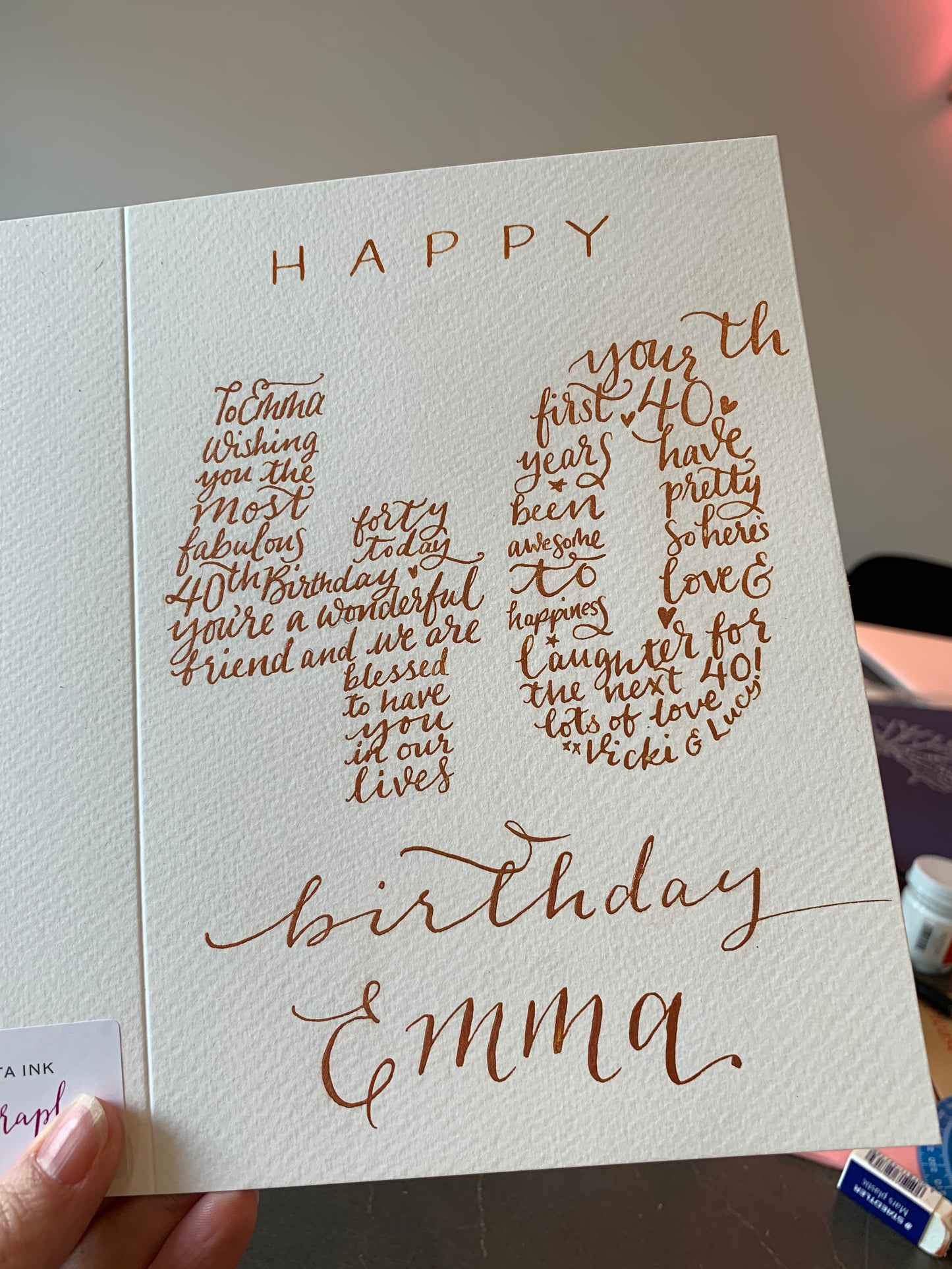 Calligraphy card of letter or numbers, birthday, anniversary, congratulations, baby....