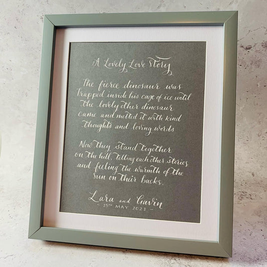 Bespoke calligraphy poem framed