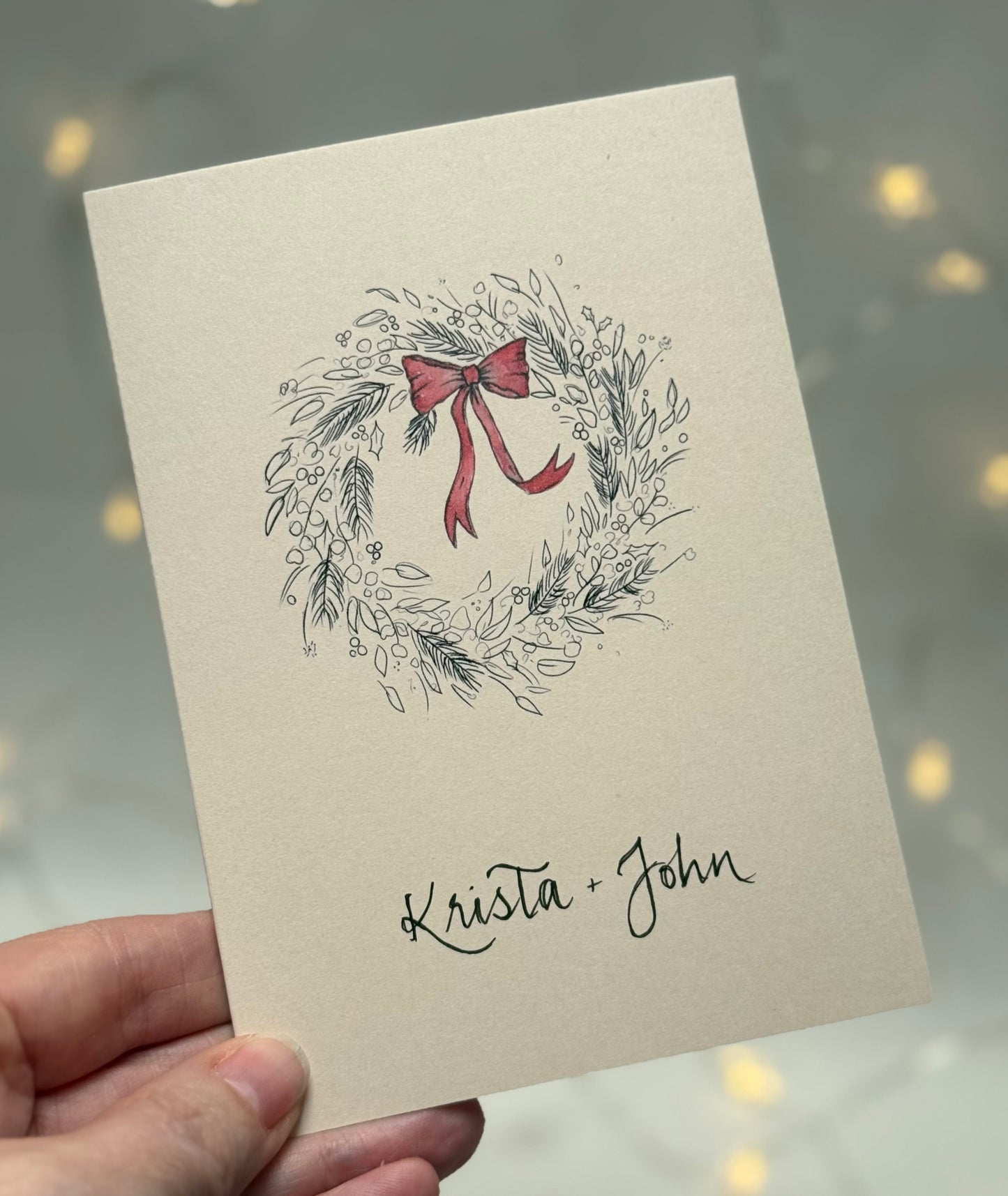 Personalised Hand Drawn Wreath Christmas Card