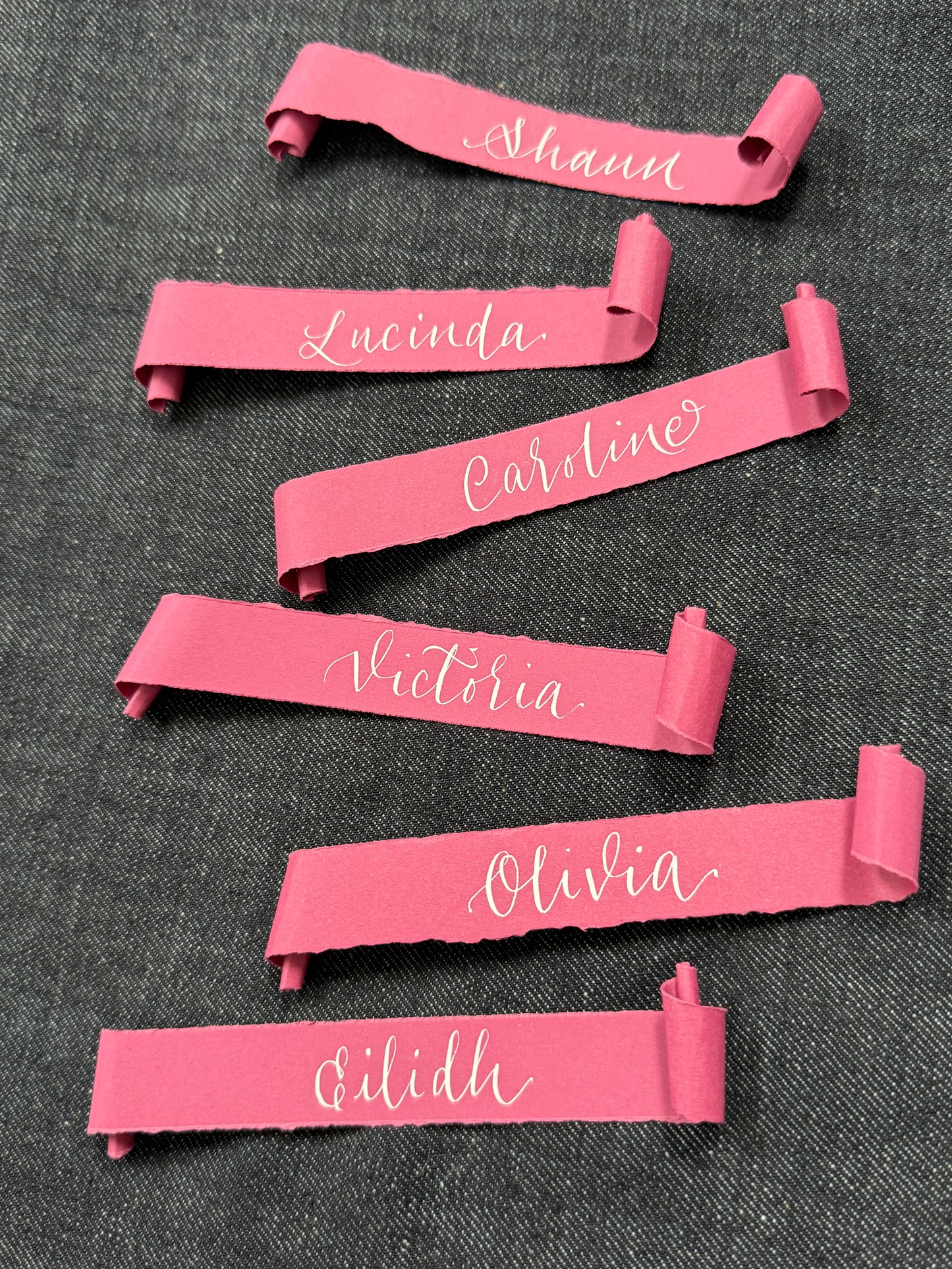 Handwritten place card scrolls