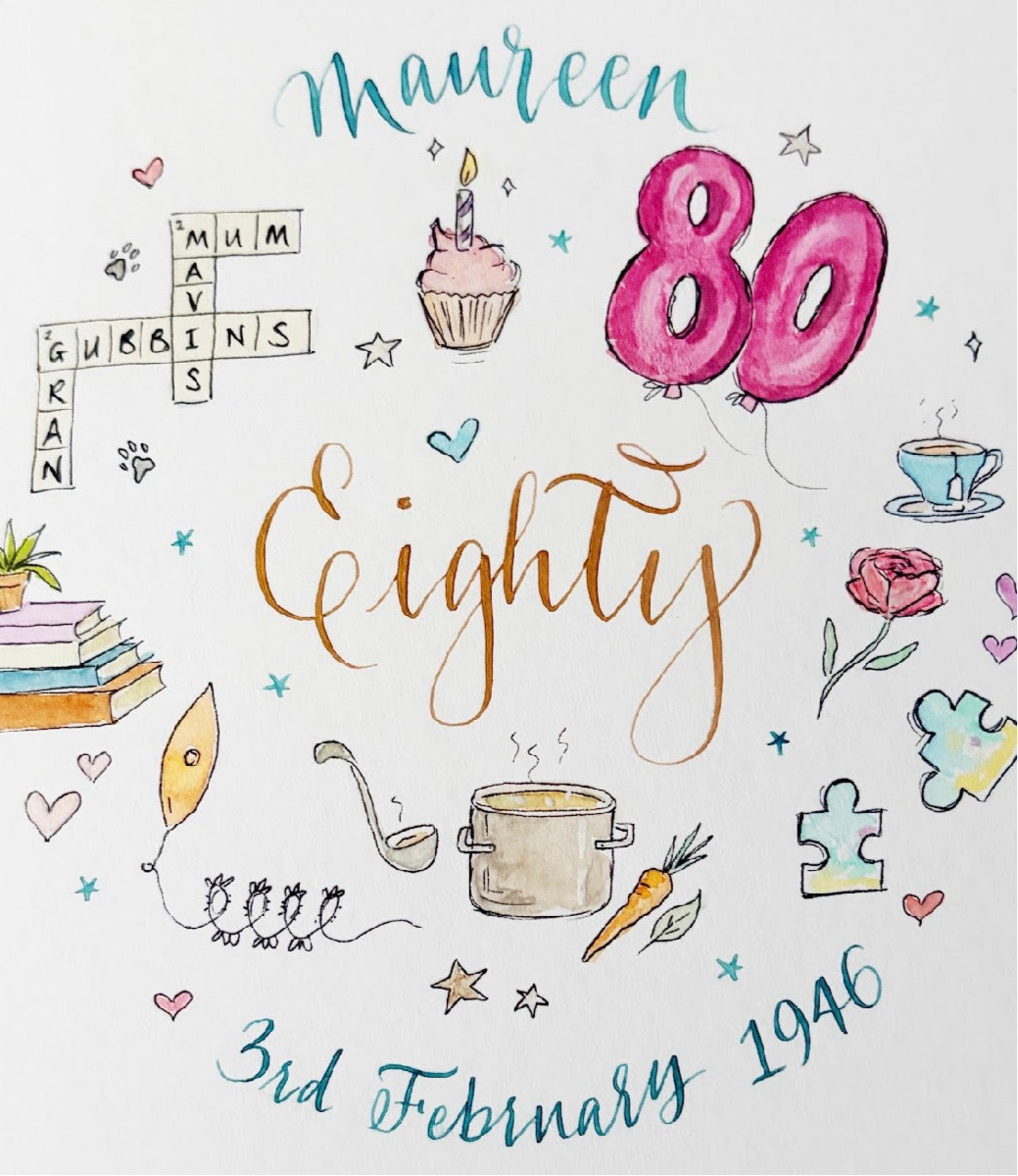 Personalised Doodle Circle Cards birthday, wedding, baby...