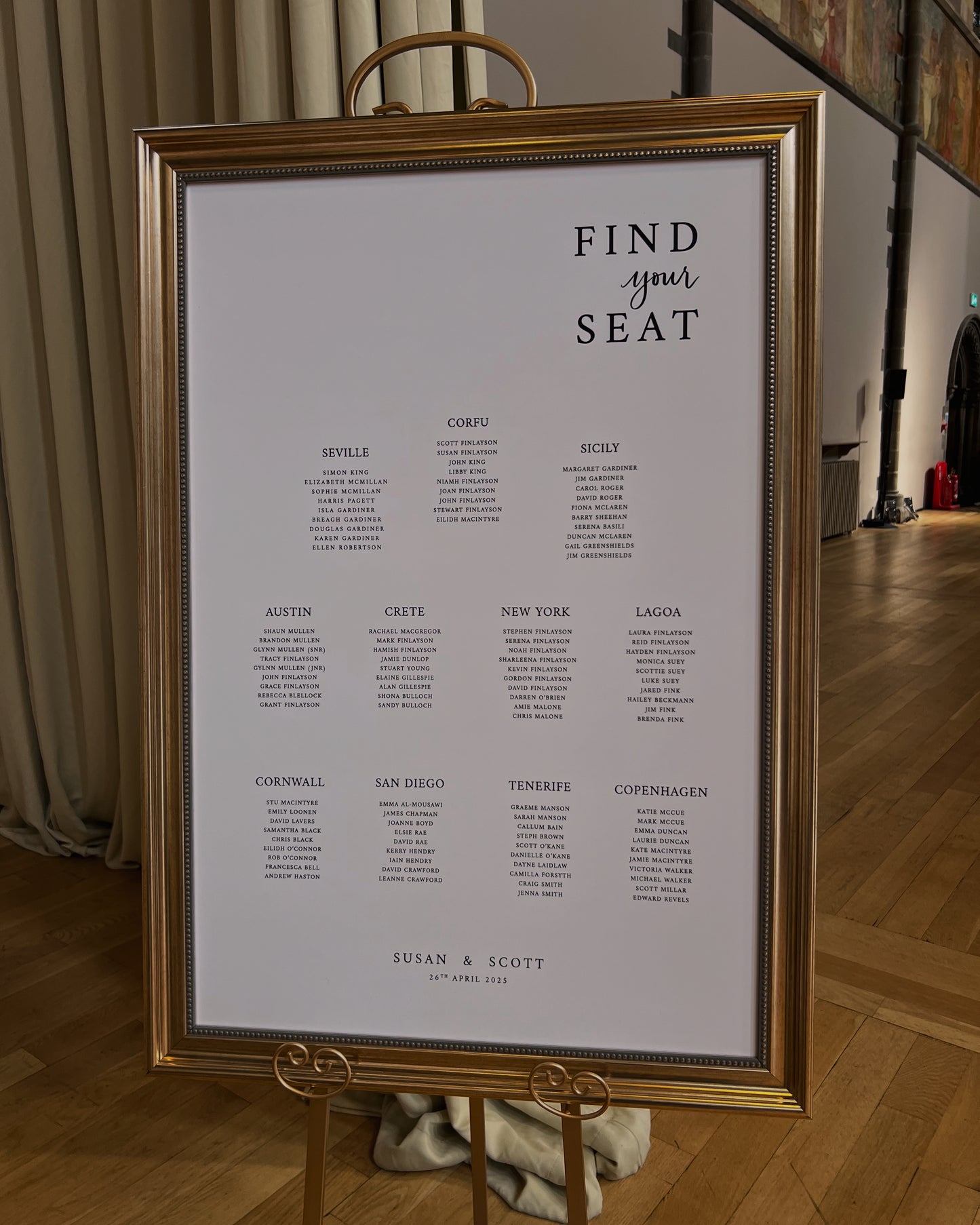Modern black and white calligraphy table plan board