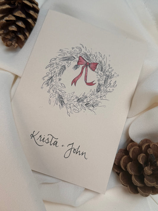 Personalised Hand Drawn Wreath Christmas Card