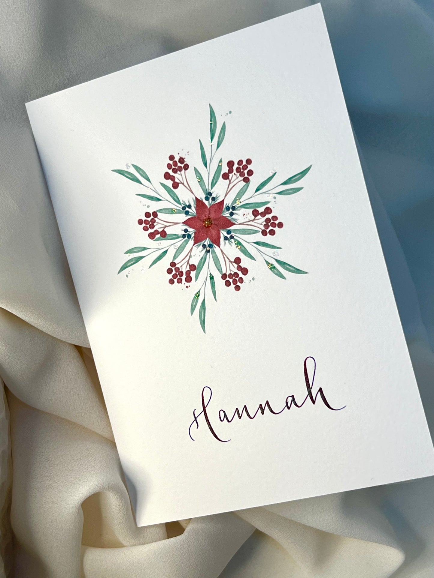 Personalised Watercolour Foliage Snowflake Christmas Card