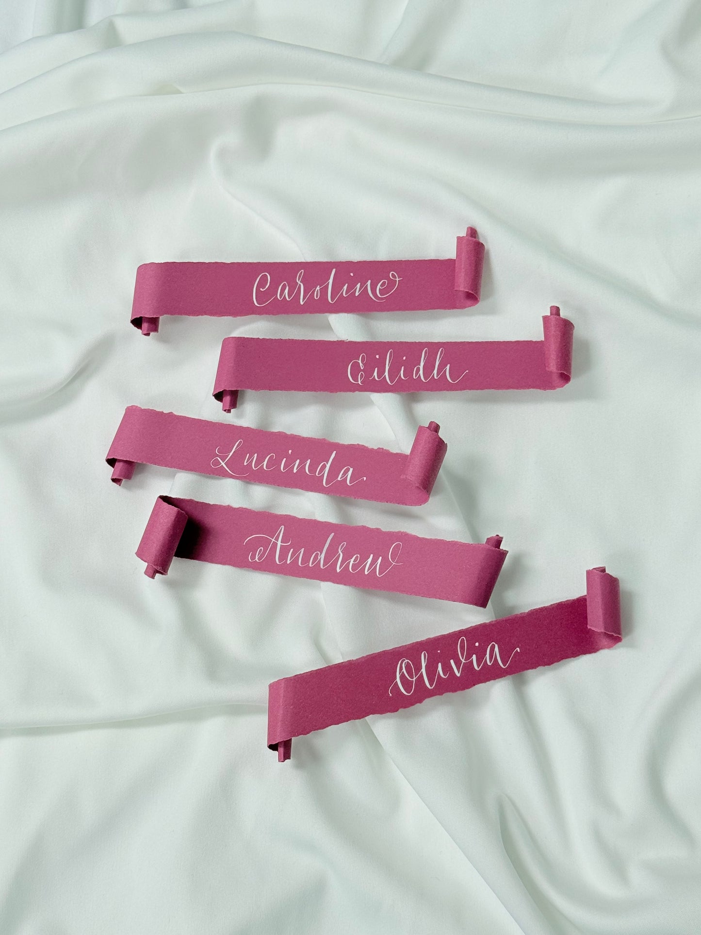 Handwritten place card scrolls