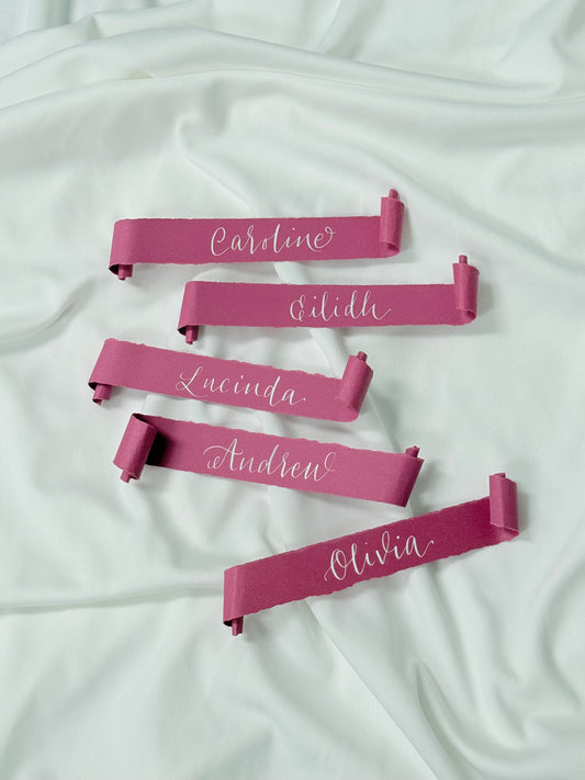 Handwritten place card scrolls