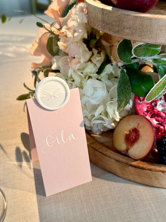 Soft Pink Place Card with Bow Wax Seal
