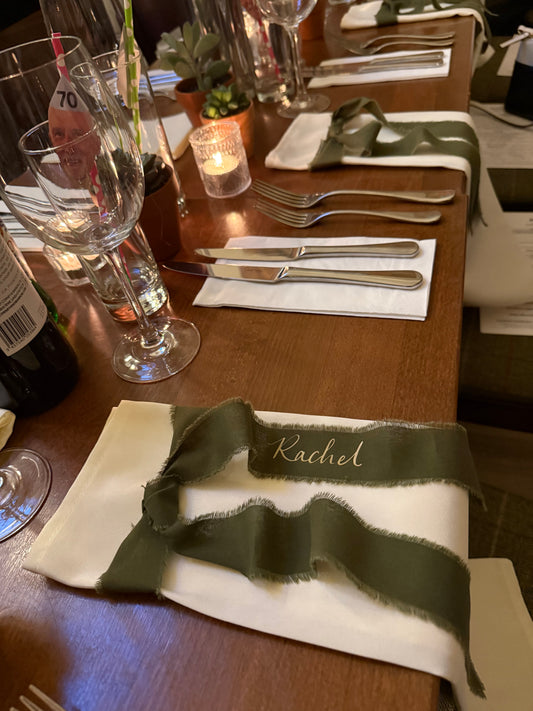 Personalised Frayed-Edge Linen Ribbon Place Cards