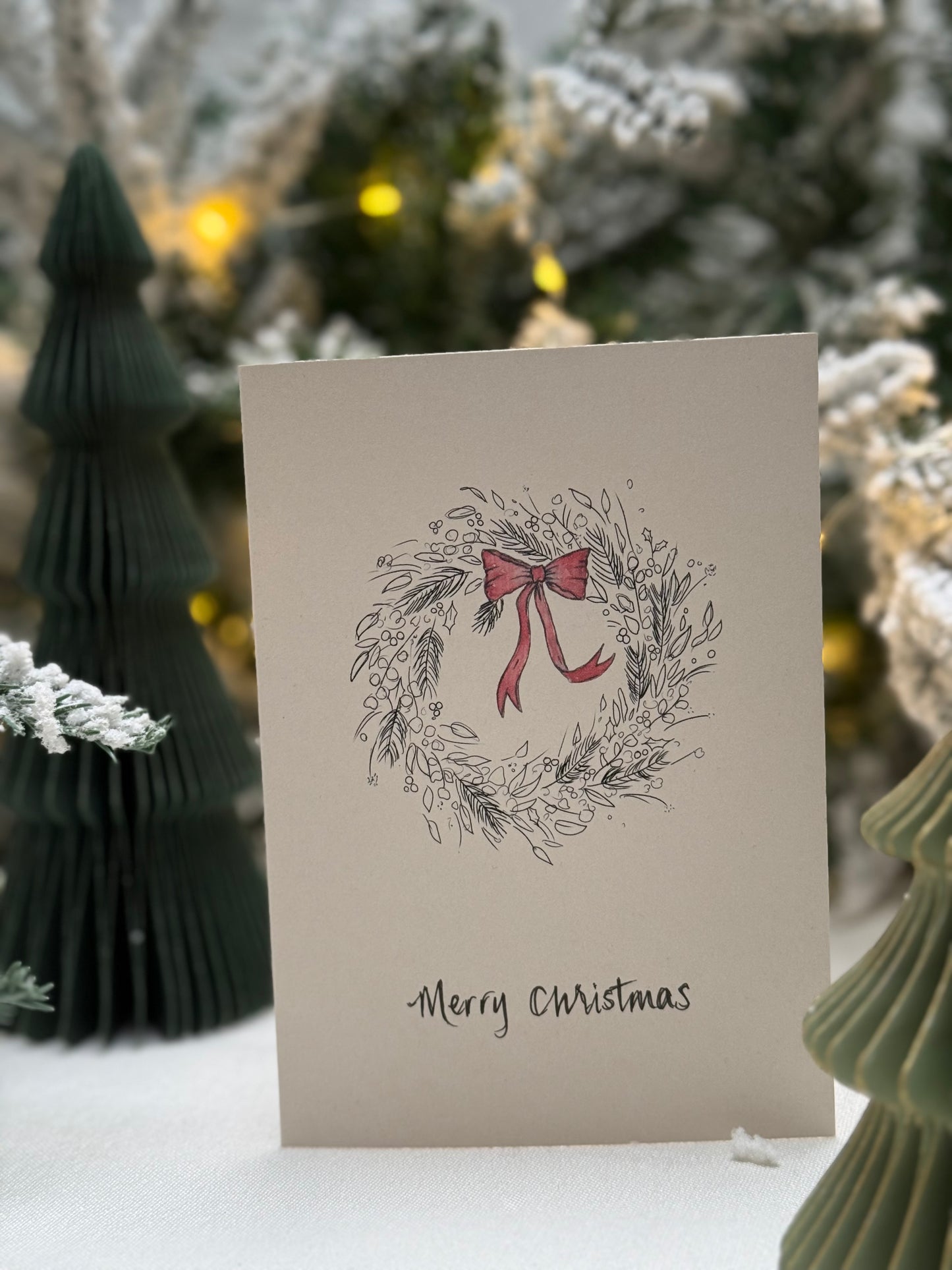 Hand Drawn Wreath Christmas Card - pack of 10