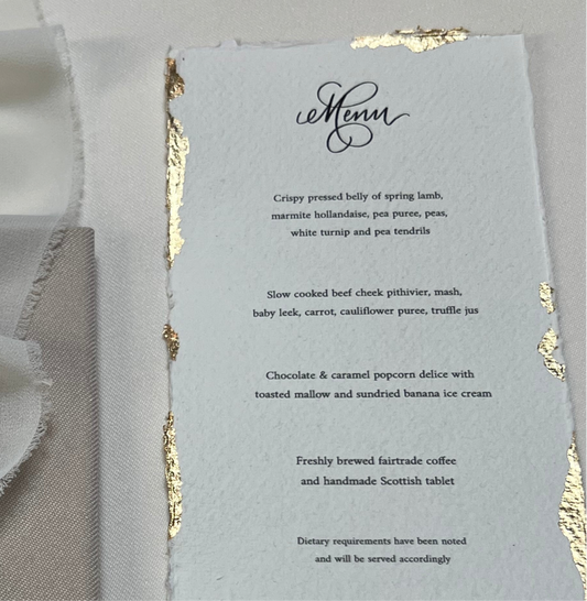 Gold Leaf Cotton Paper Menu