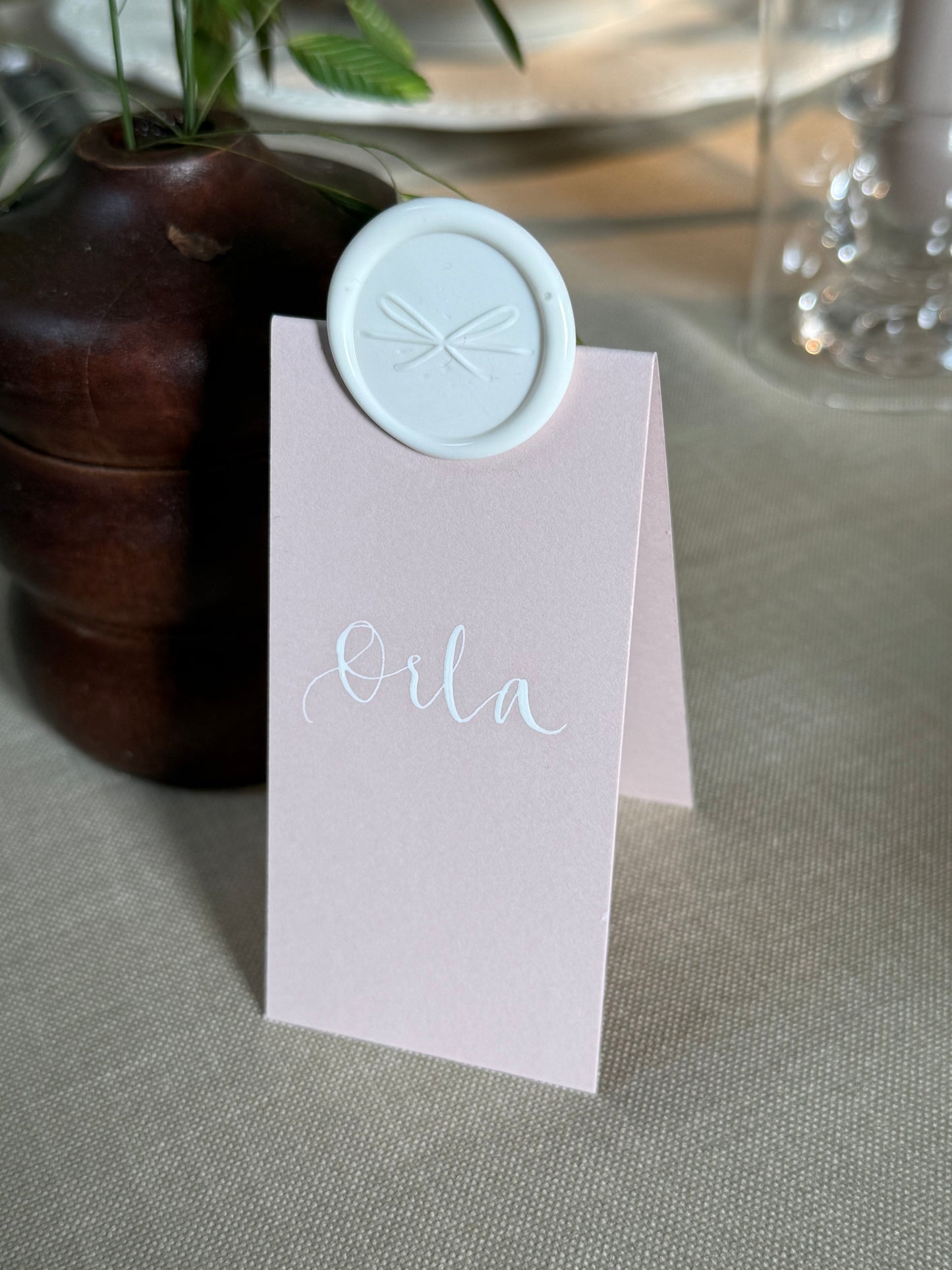 Soft Pink Place Card with Bow Wax Seal