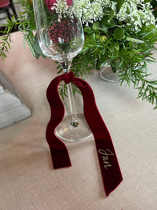 Burgundy Personalised Velvet Ribbon Glass Name