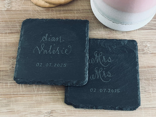 Mrs & Mrs Engraved Slate Coasters