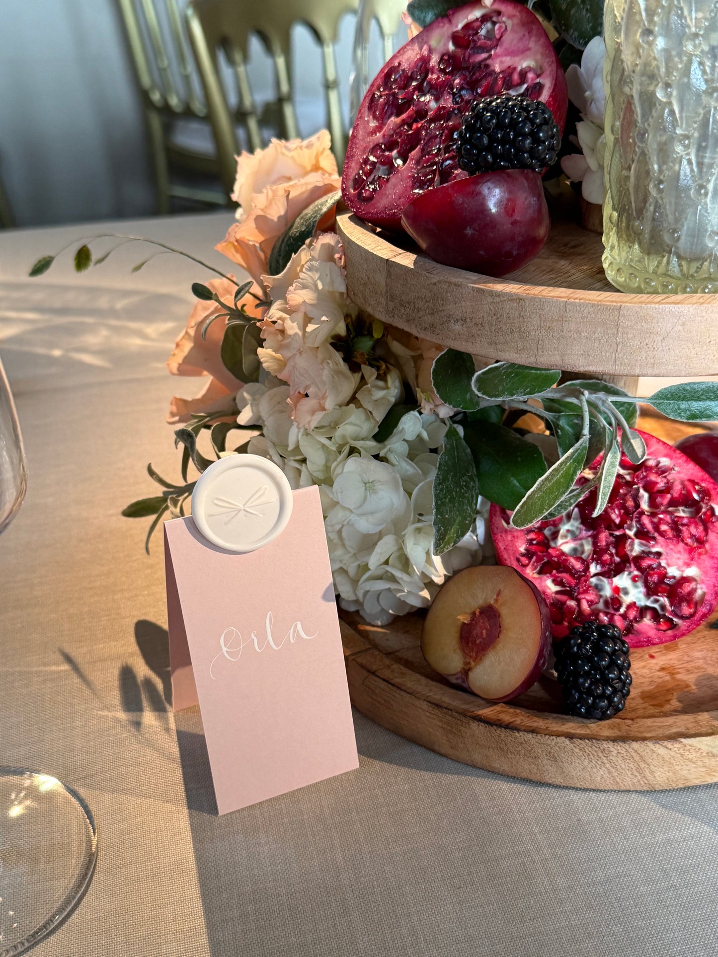 Soft Pink Place Card with Bow Wax Seal