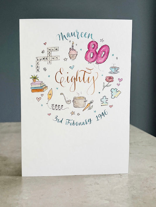 Personalised Doodle Circle Cards birthday, wedding, baby...