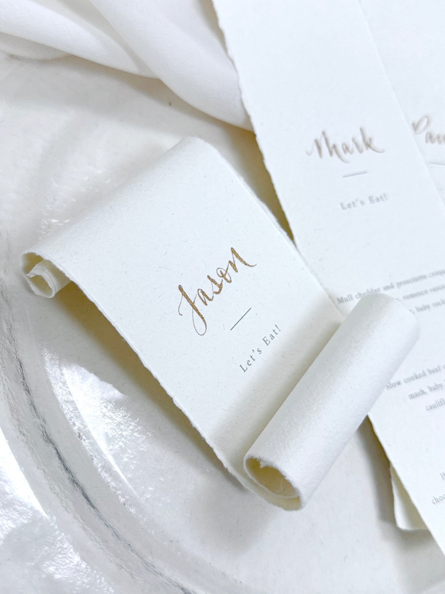 Personalised Cotton Paper Menu Scrolls