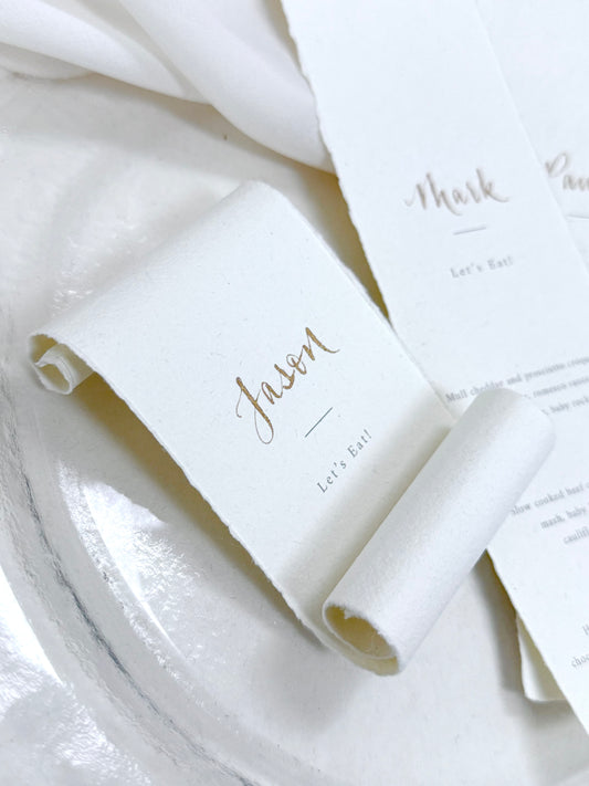 Personalised Cotton Paper Menu Scrolls
