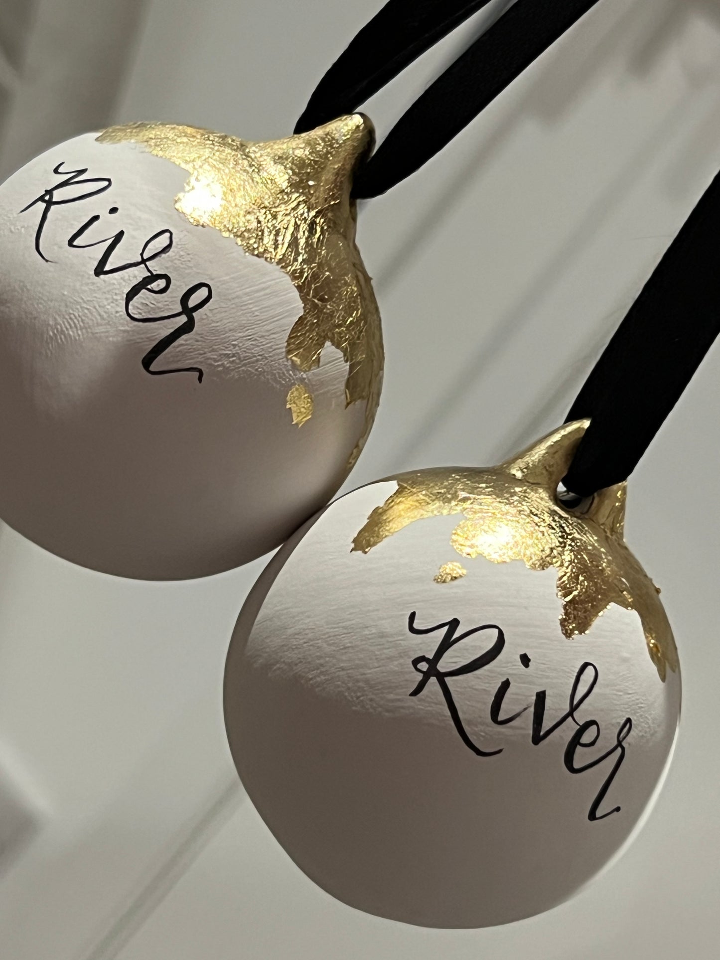 Personalised Calligraphy Name Bauble Cream & Gold