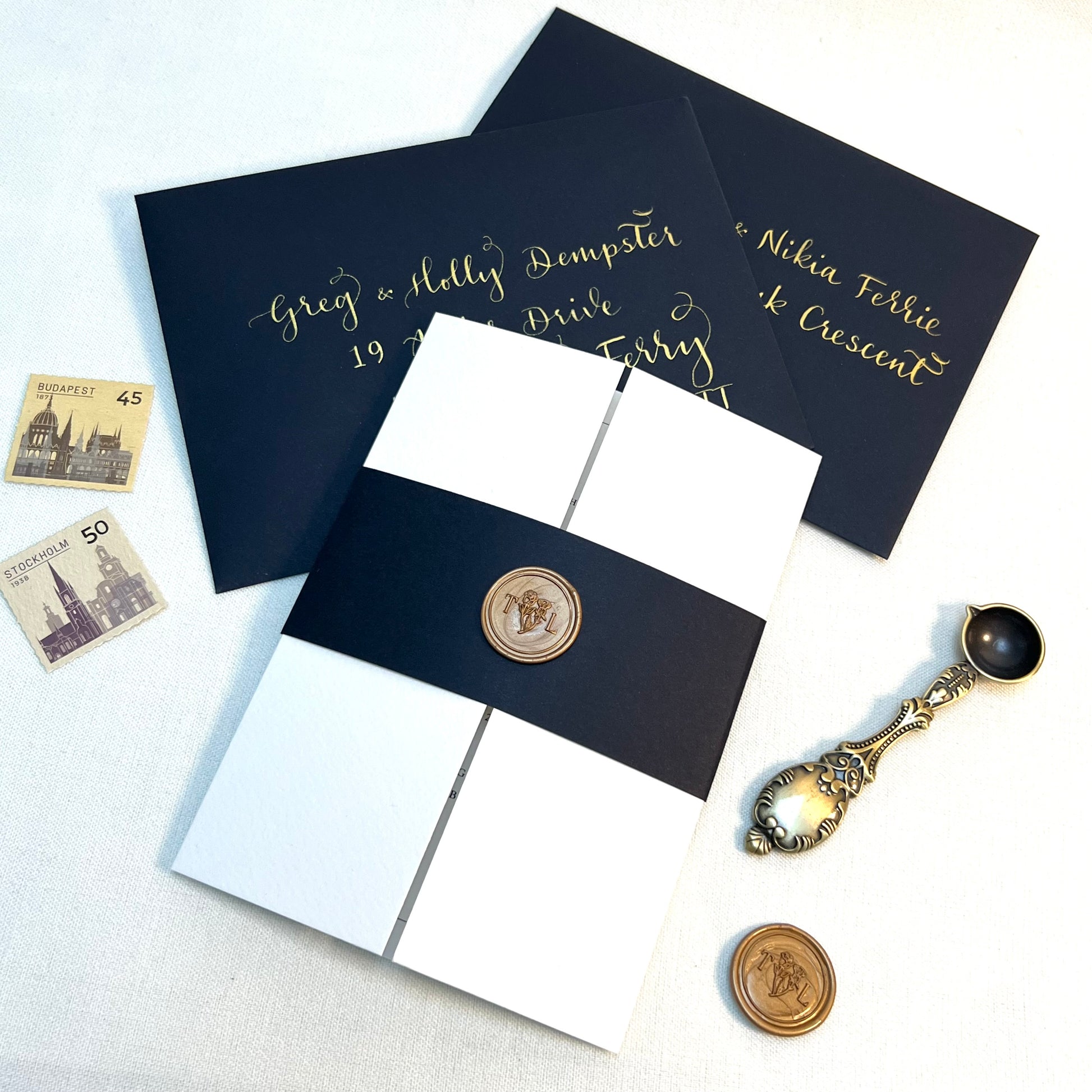 Calligraphy envelopes with gold wax seal
