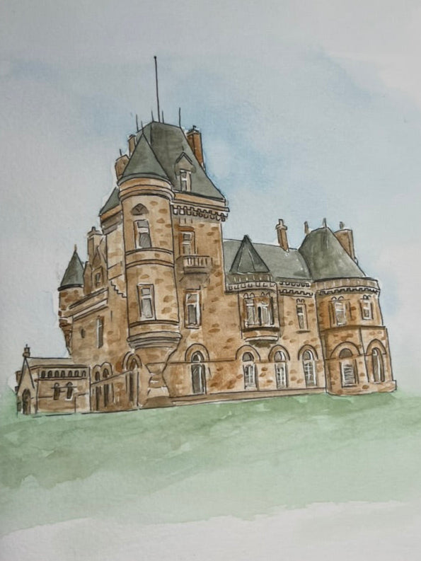 watercolour painting of Cornhill Castle in Scotland, wedding gift for couple. 