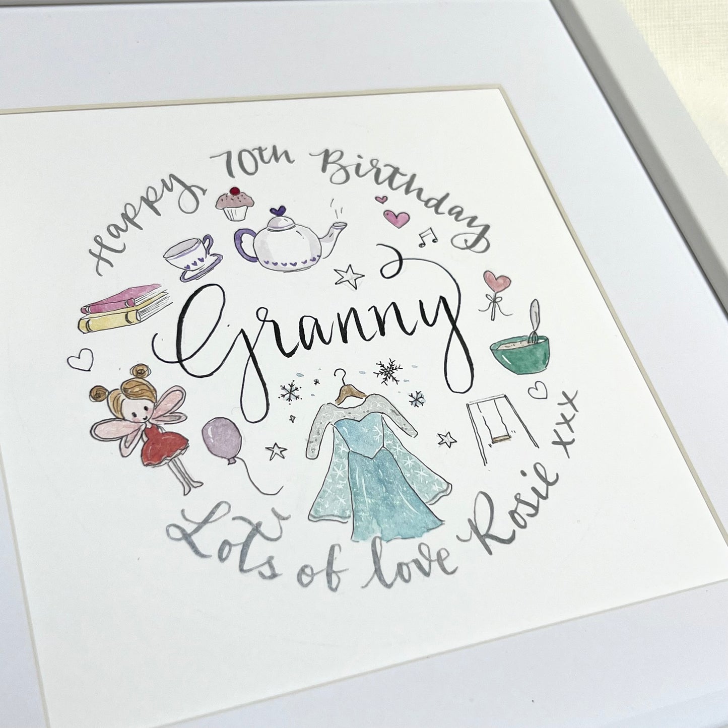 personalised birthday framed gift doodle art gift granny grandmother 