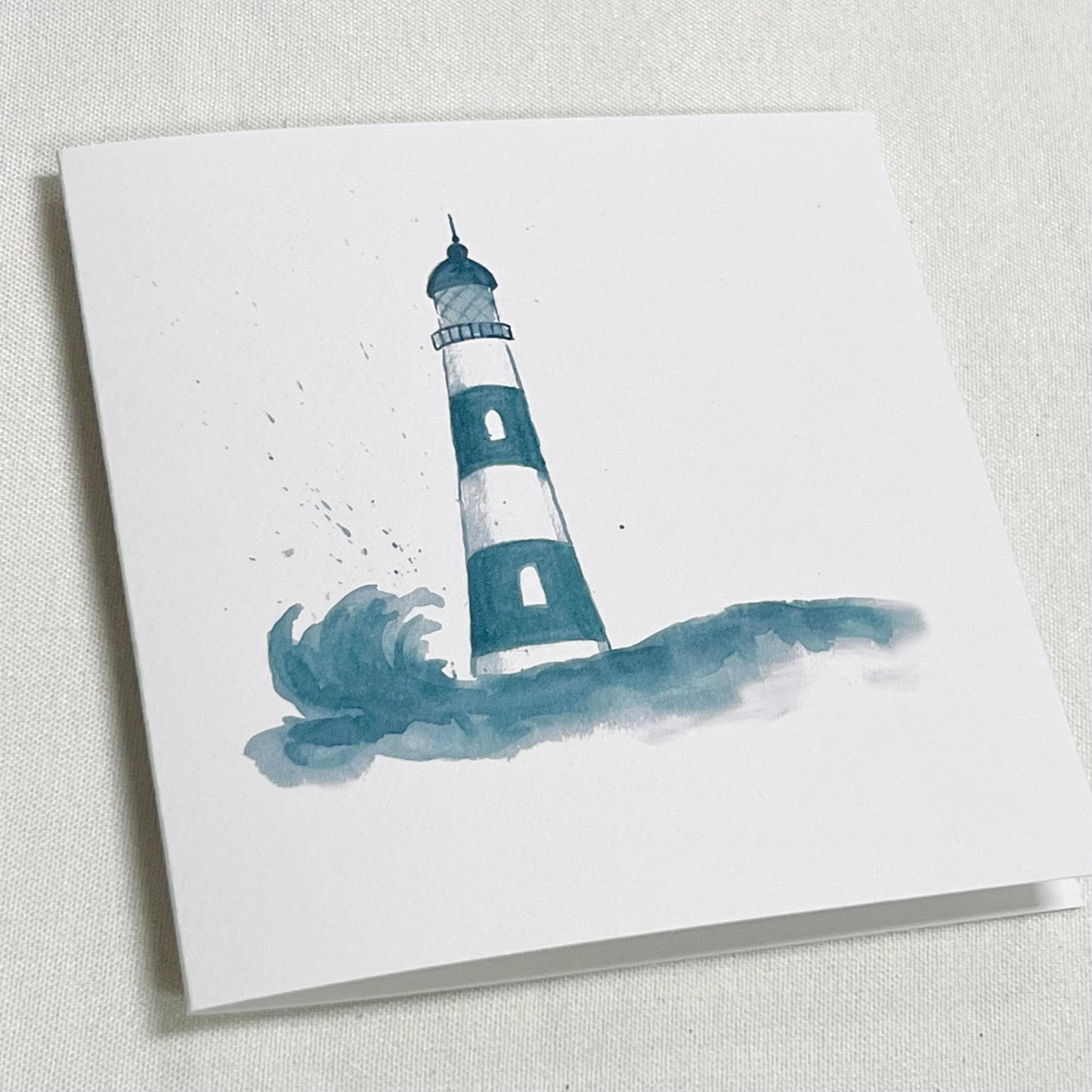 blue and white watercolour card lighthouse - birthday anniversary thank you wishes thinking of you