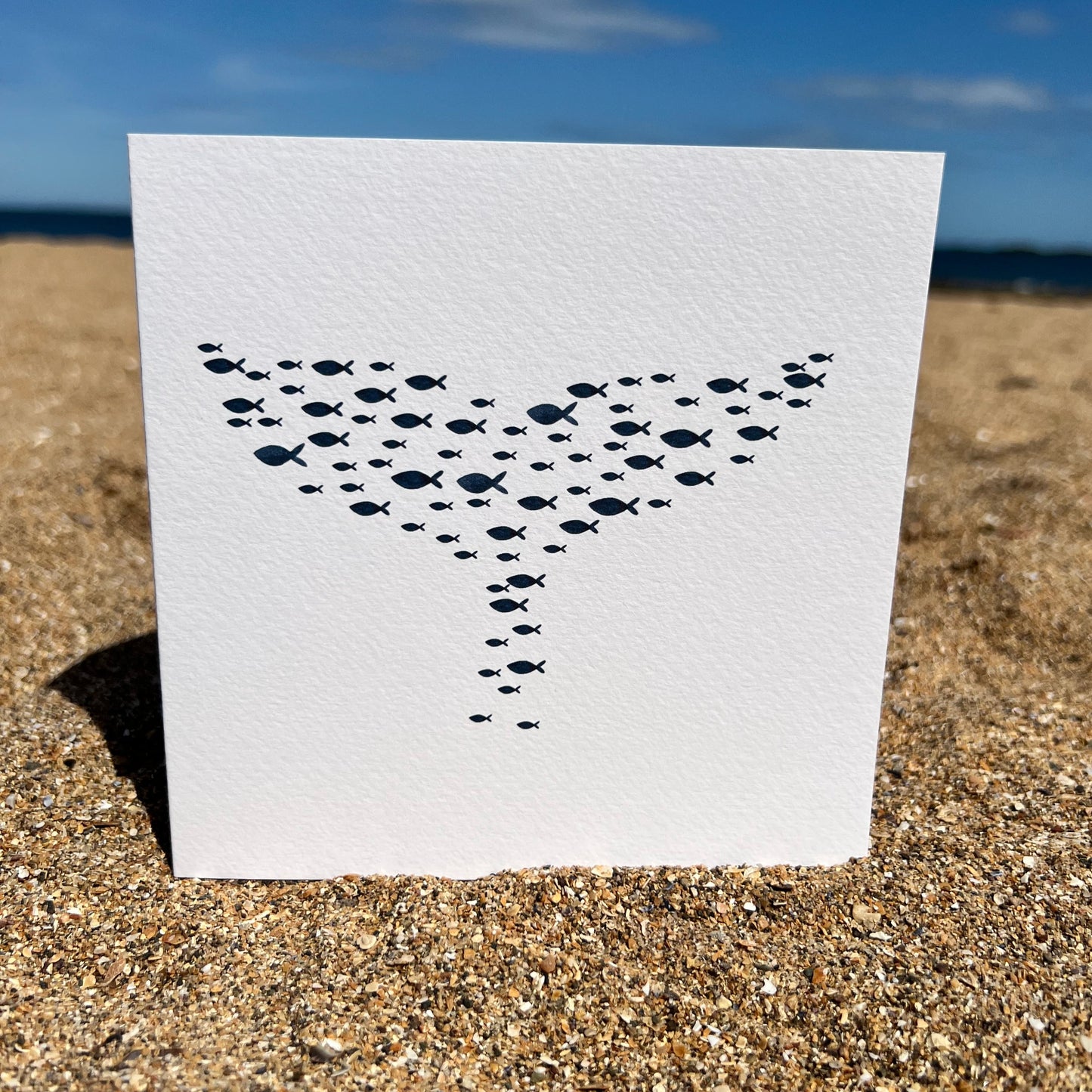 whale's tale art print greetings card, tail made up of individual watercolour fish.