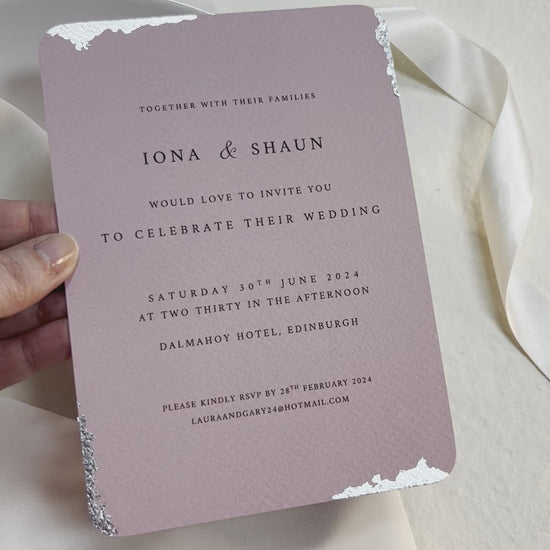 video of shimmering silver leaf handmade invitation