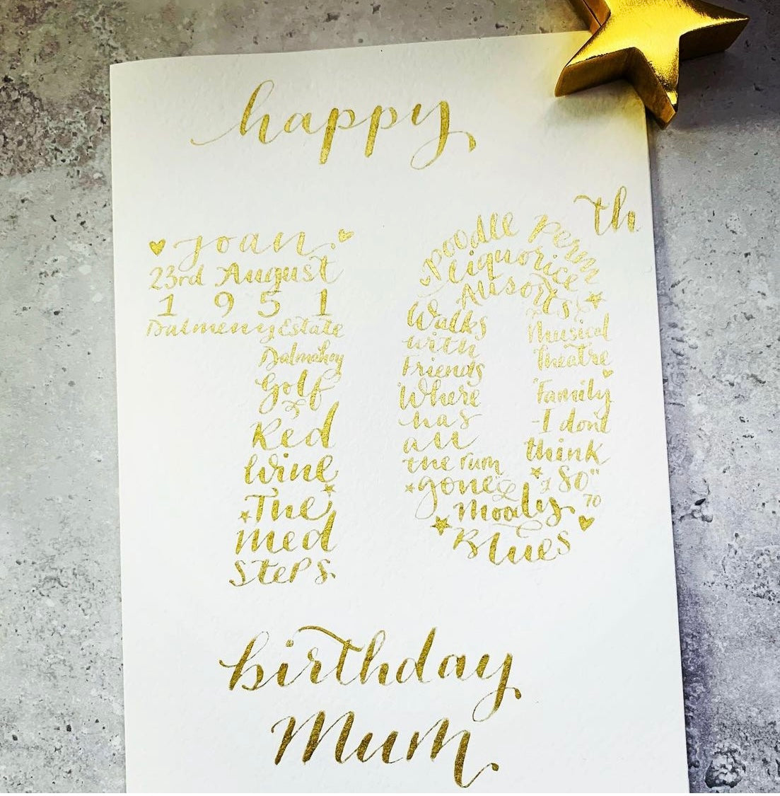 Calligraphy card of letter or numbers, birthday, anniversary, congratulations, baby....