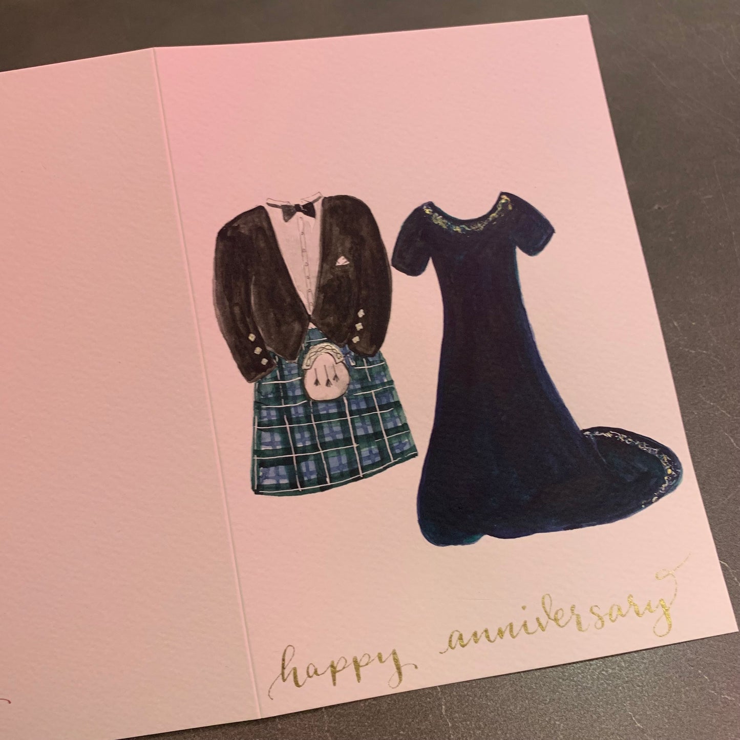 Hand Painted Watercolour Card - Wedding Outfits