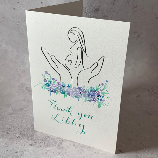 Thank you Midwife card hand painted