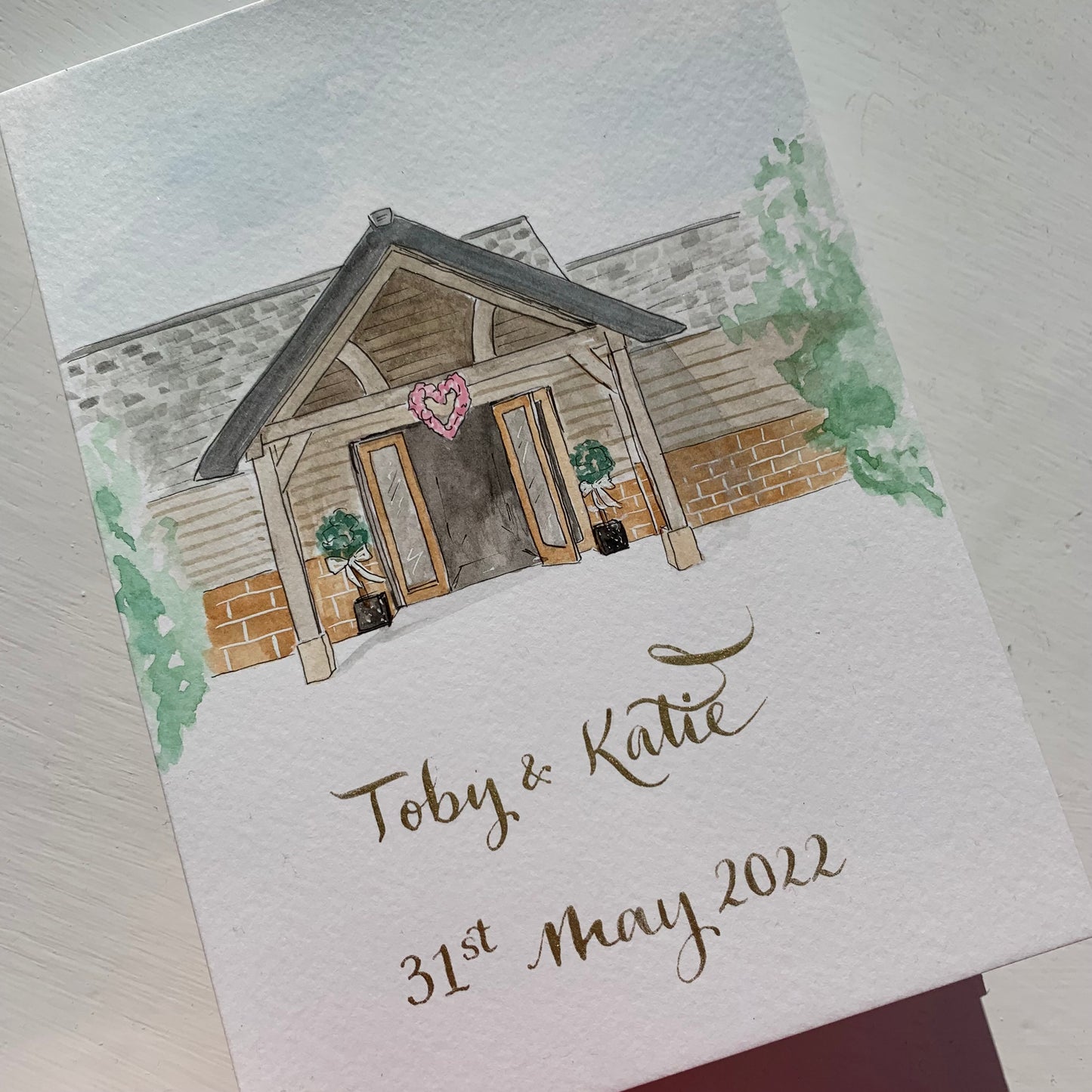 Bespoke card Handpainted wedding venue painting