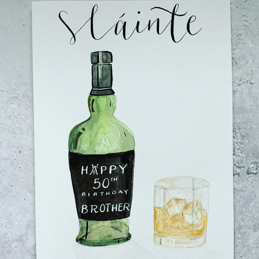 Whisky or Wine, hand painted birthday card