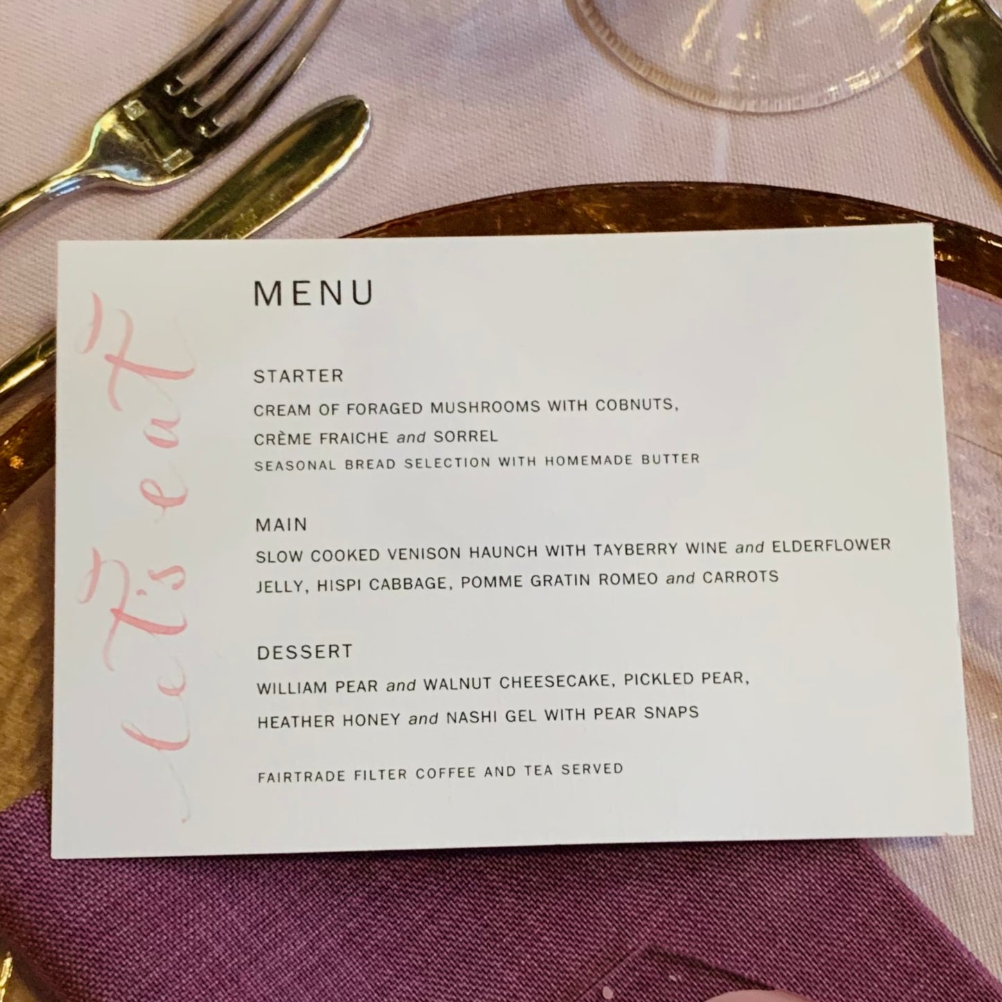 Menu let’s eat Wedding Breakfast menu