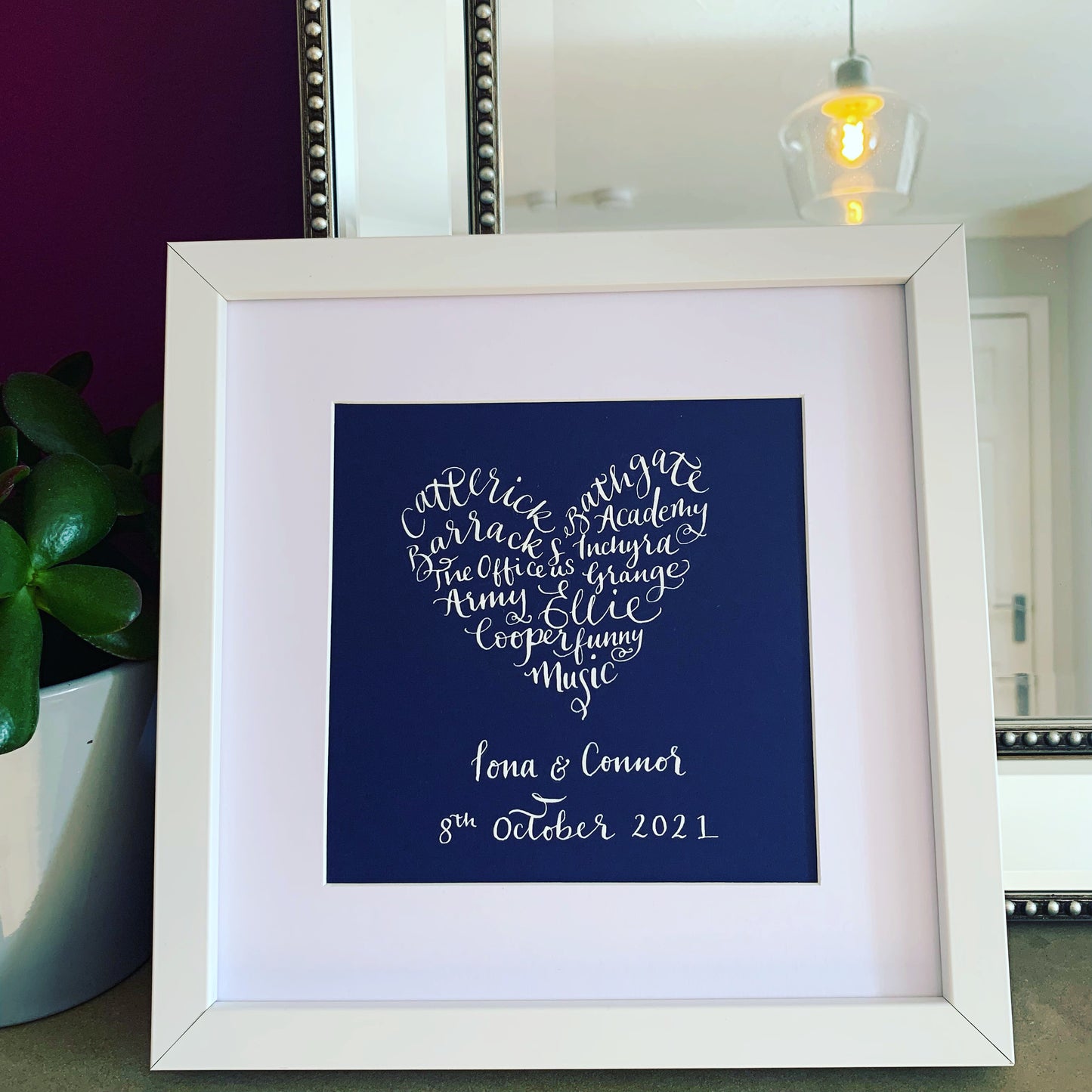 Framed Calligraphy Heart Fully Personalised