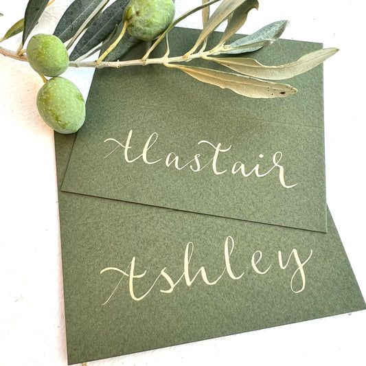 Olive coloured Place Card Guest Name