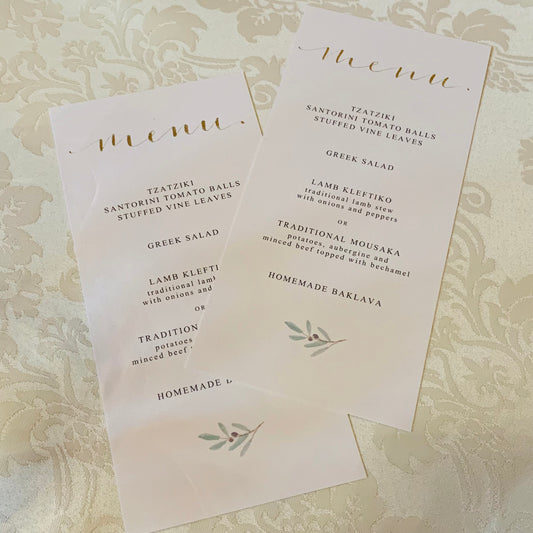 Olive Leaf Foliage Style Menu - Wedding Breakfast