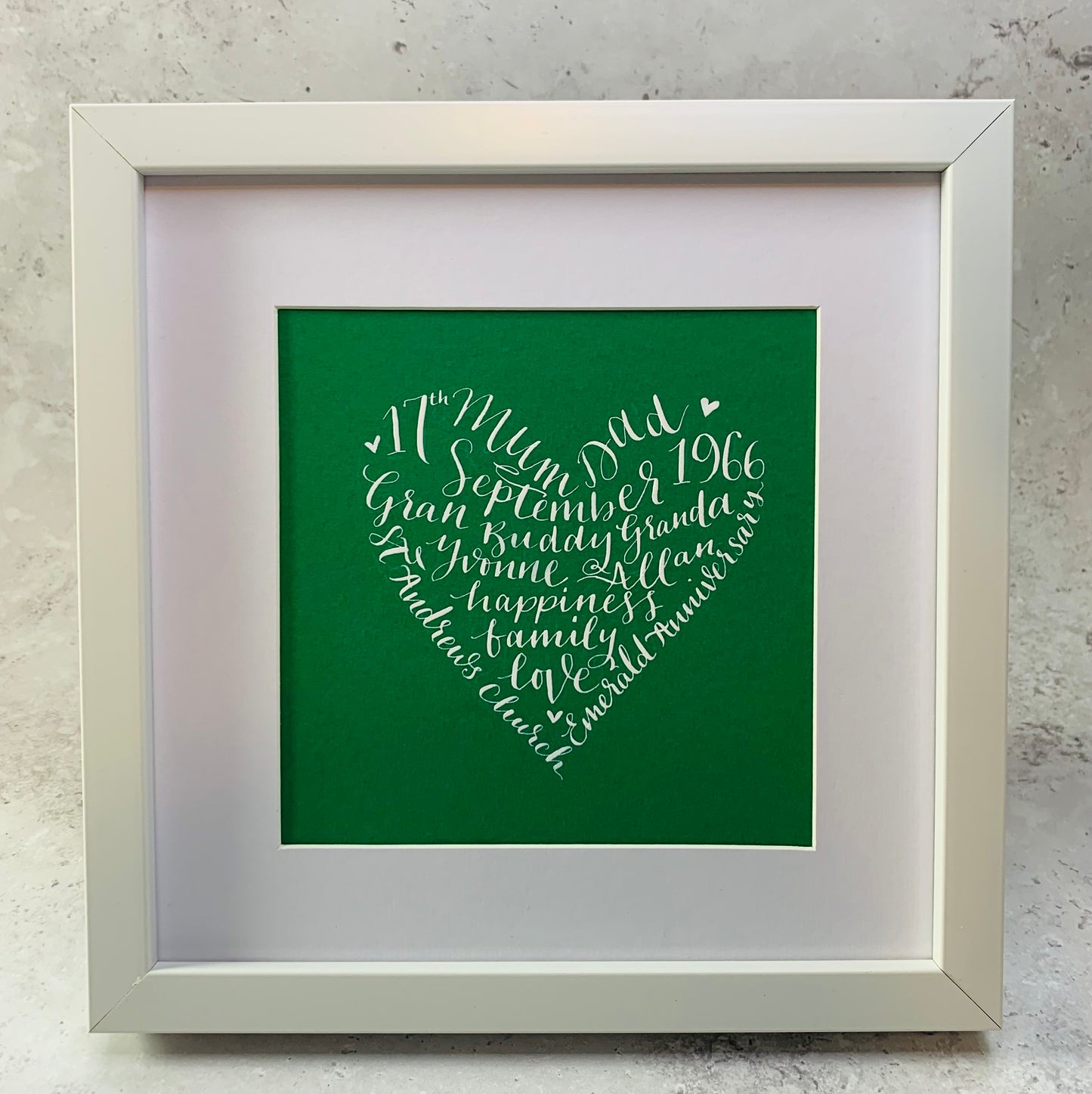 Framed Calligraphy Heart Fully Personalised